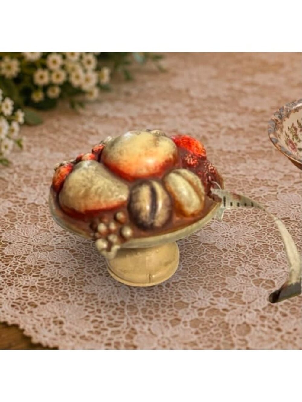 Antique Celluloid Figural Fruit Compote Retractable Tape Measure | Working Vinta - Picture 3 of 6